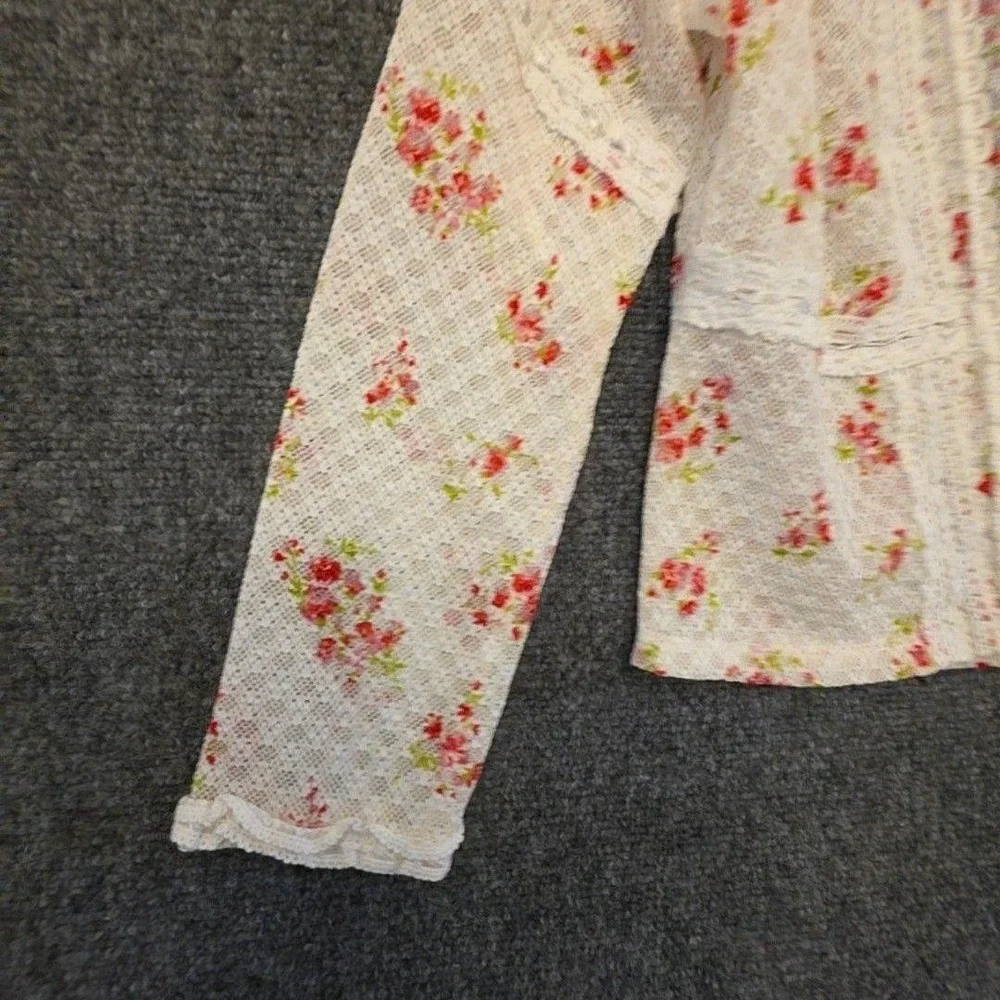 Free People Kika Top Blouse S Sheer White Lace Floral Button Front Long Coquette